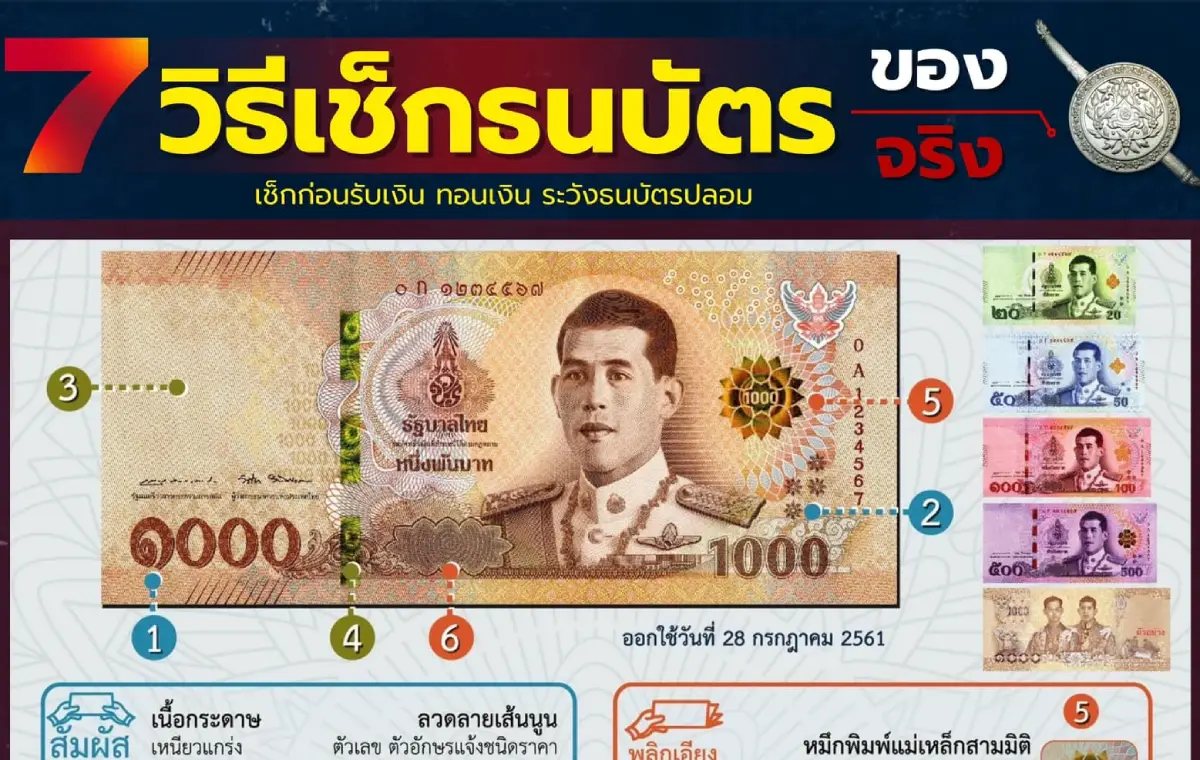 7 วิธีสังเกตธนบัตรของจริง