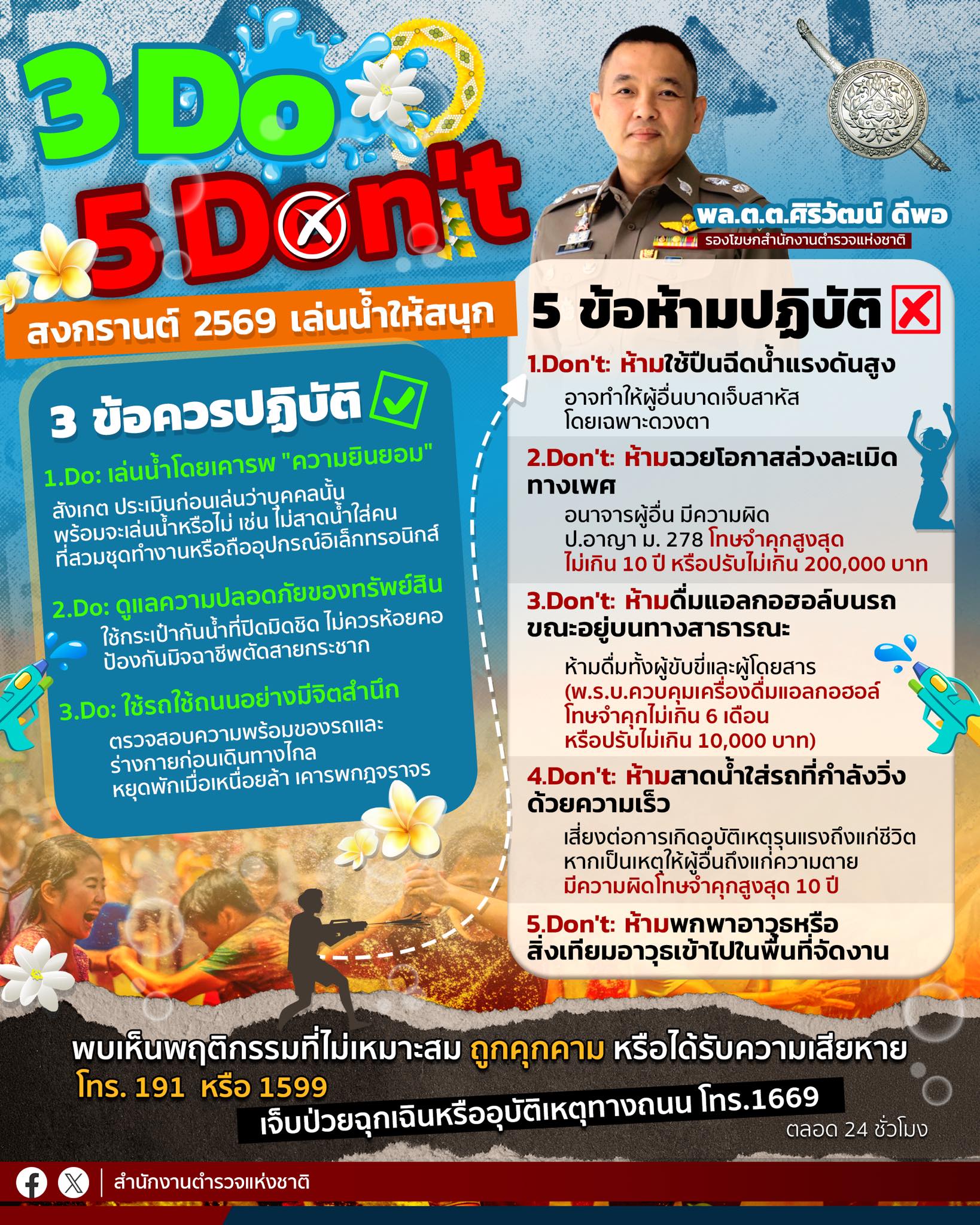 📍 “3 Do 5 Don’t” สงกรานต์ 2569 เล่นน้ำให้สนุก ไม่ละเมิดกฎหมาย